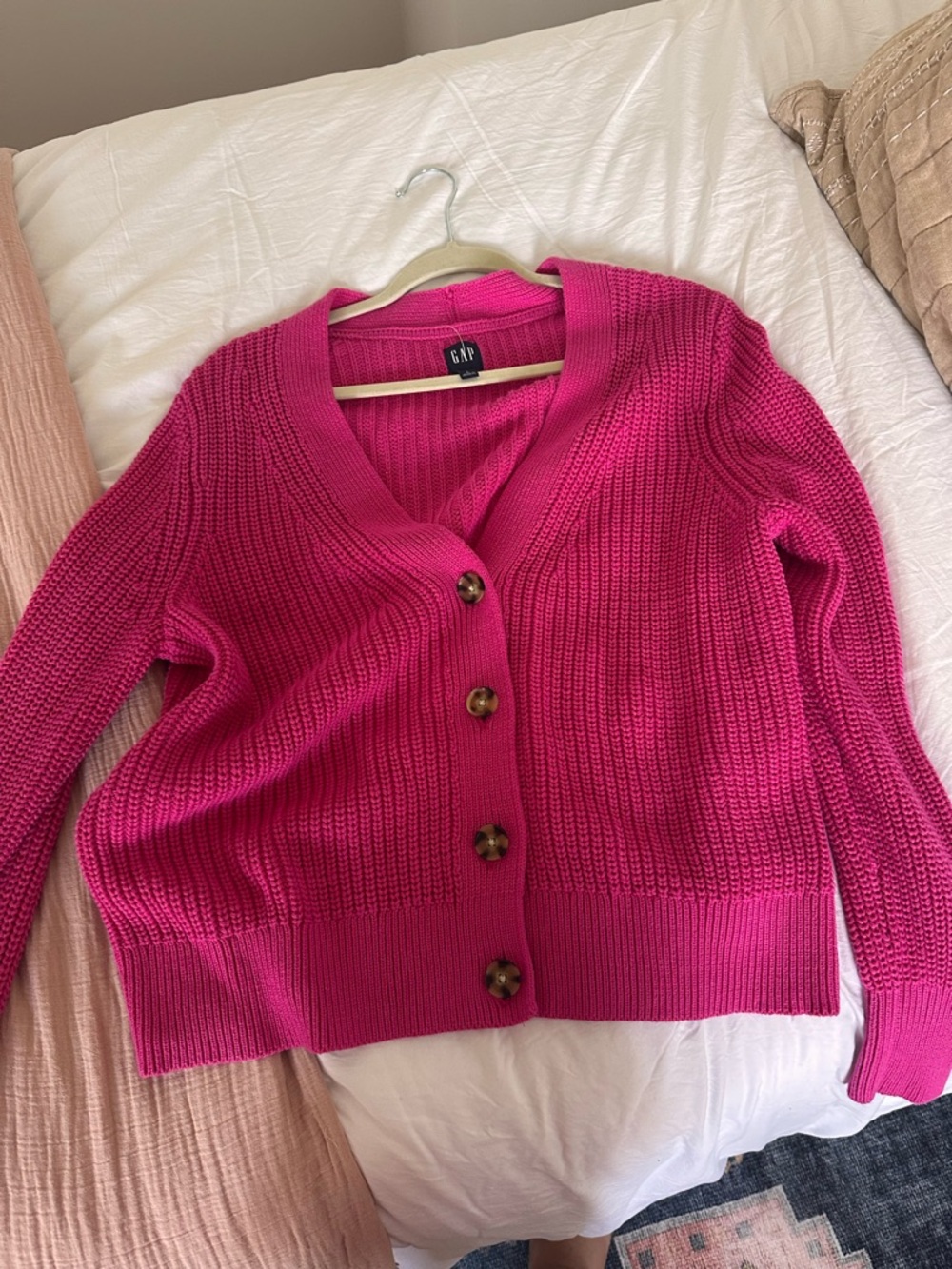 GAP Hot Pink Chunky Knit Button Cardigan